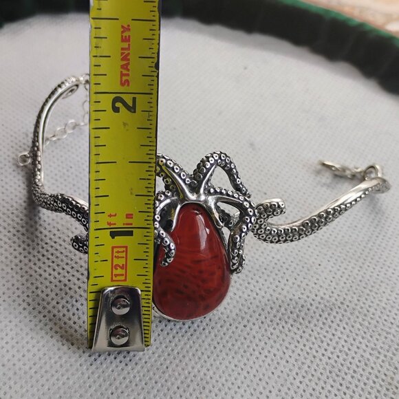 Large Statement Sterling Silver Baltic Amber Octopus Bracelet Huge Amber Slab - Picture 5 of 8